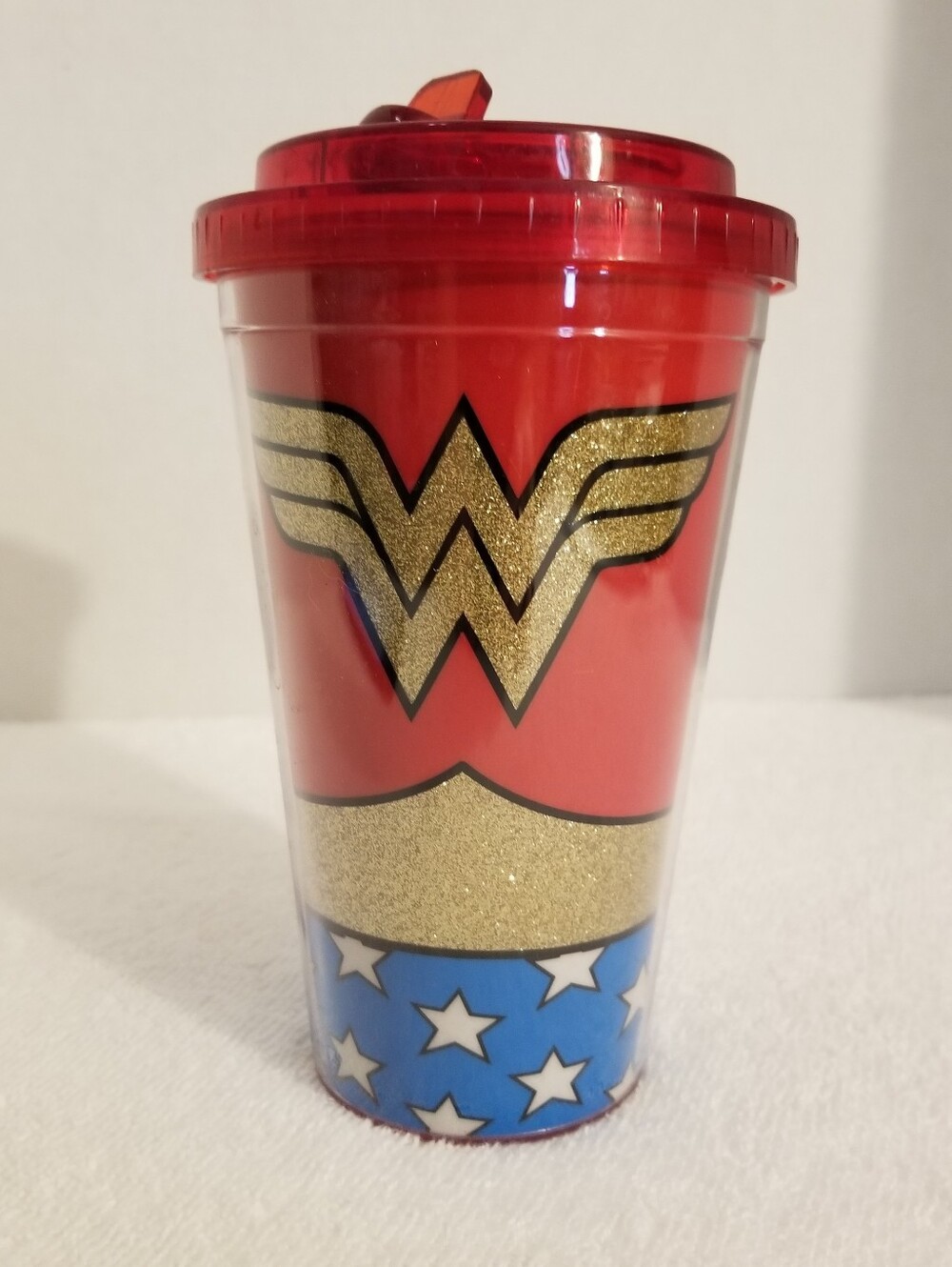 Red Glitter Wonder Woman Reusable Drink Tumbler